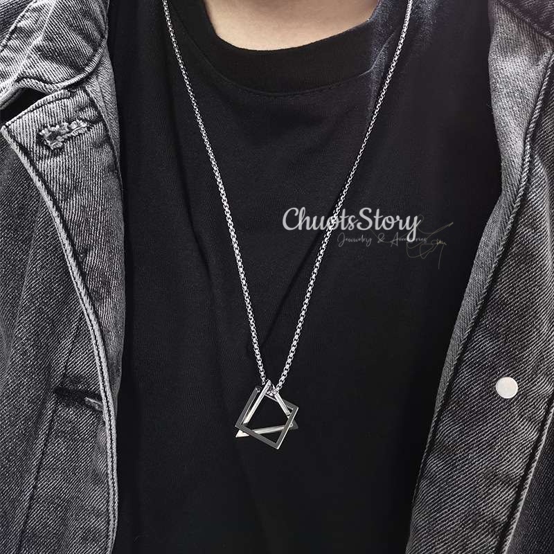 Vòng cổ titan không gỉ 2 hình đơn giản, dây chuyền nữ unisex cá tính- VCT0021 - ChuotsStory