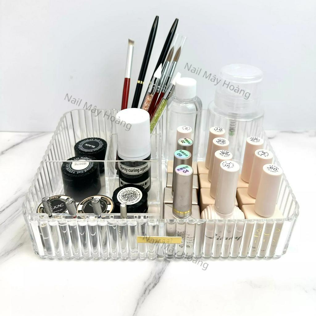 Khay meka đựng dụng cụ nail, có lỗ cắm đầu mài nail màu trong