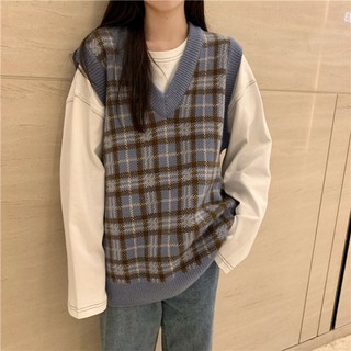 (SẴN)áo gile len kẻ xanh nâu chất siêu dày(ảnh thật ở cuối)