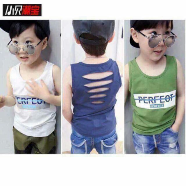 Áo ba lỗ rách cotton bé trai