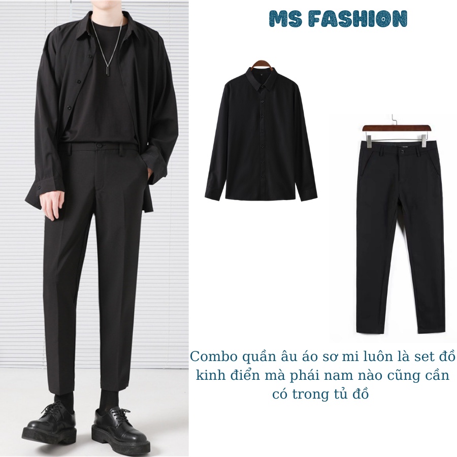 Quần tây  nam Menswear TẶNG KÈM áo sơ mi cổ tàu vải co giãn nhẹ ,quần âu nam cao cấp chống nhăn chống xù.