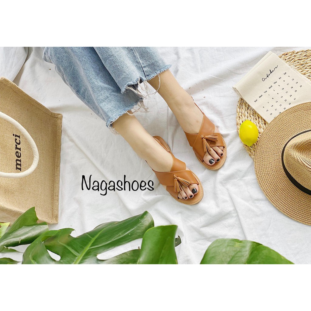 GIÀY SANDAL NAGASHOES QUAI CHÉO PHỐI TUA RUA NAS173