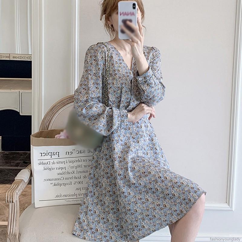 Váy Hoa Tay Dài Eo Cao Dáng Ôm Quyến Rũ Trẻ Trung Cho Bạn Gái | BigBuy360 - bigbuy360.vn