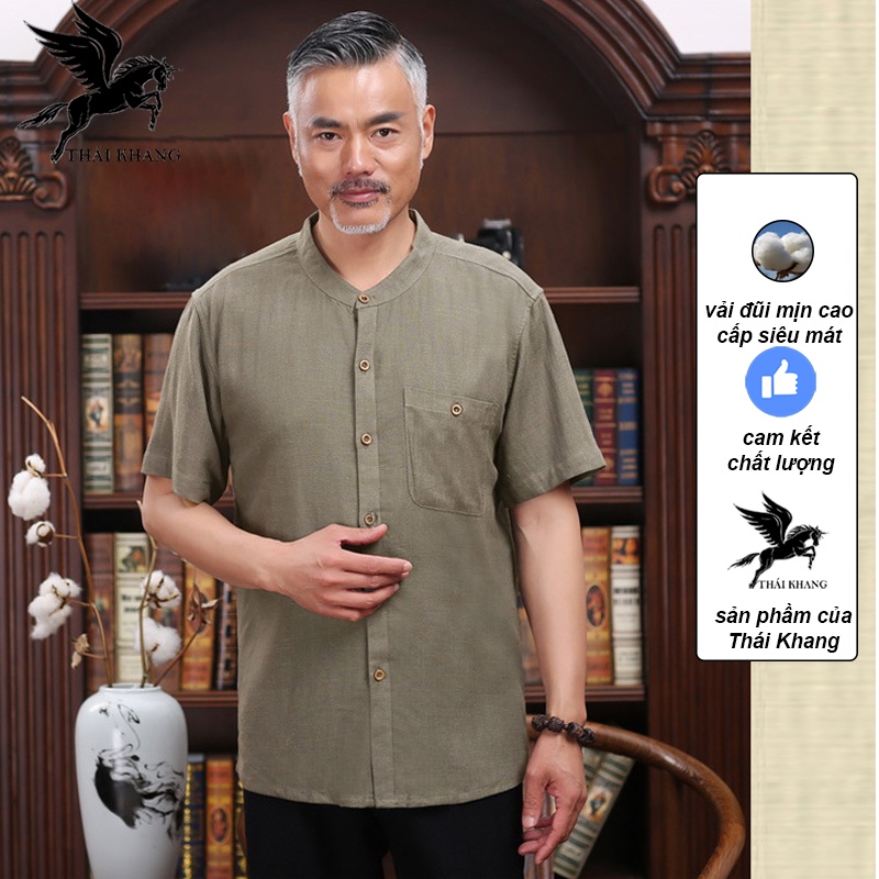 Áo sơ mi nam trung niên ngắn tay vải đũi cao cấp BAO ĐẸP sơ mi nam form rộng thoải mái ADUI19
