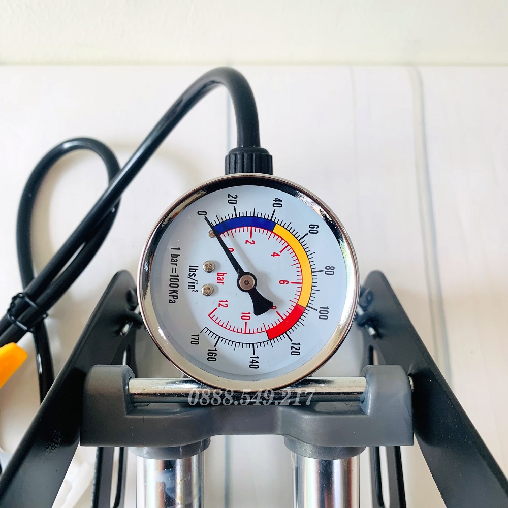 Bơm Xe Đạp Chân Siêu Khỏe Đồng Hồ Chính Xác - Bơm Mini 2 pitton Dùng Cho Ôto, Xe Máy, Xe Đạp Siêu Khỏe Nhanh Đầy Cực Kì