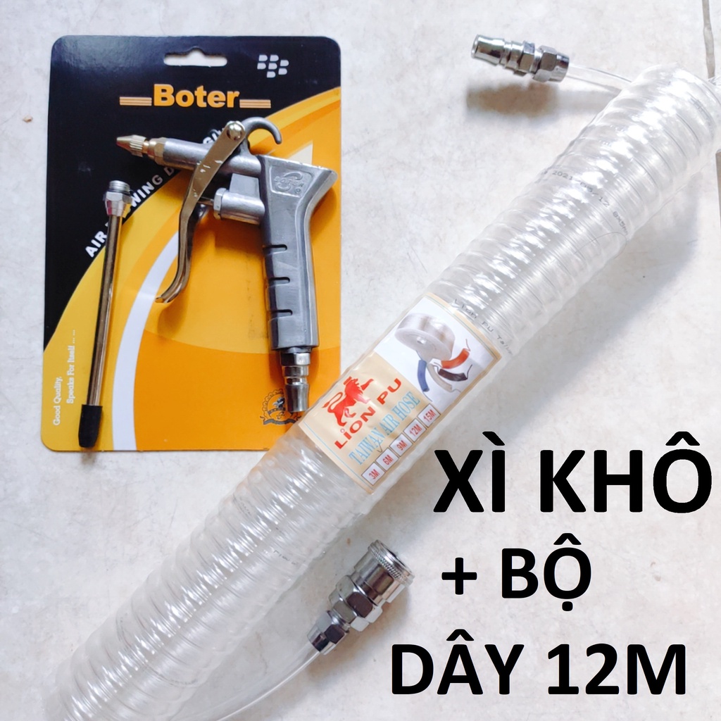 xì khô BOTER 1 đầu đồng + dây hơi 12m, súng xịt hơi thổi bui dùng khí nén