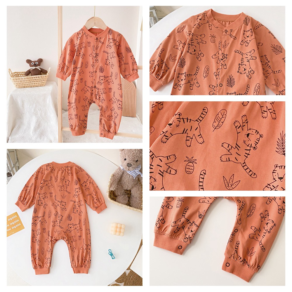 Áo liền quần SANLUTOZ tay dài in họa tiết hoạt hình đáng yêu dành cho trẻ sơ sinh