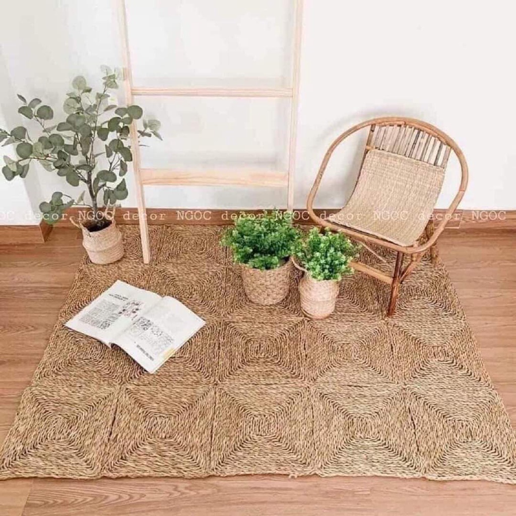 Thảm cói chữ nhật trải sản, decor tiện ích hàng xuất khẩu HUNGPHUC size 90cm x 90cm