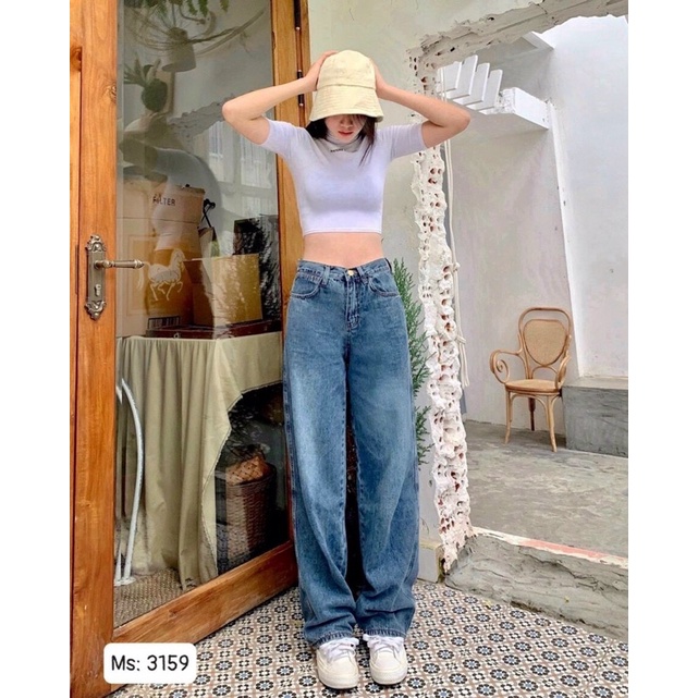 Quần Baggy Nữ Lưng Cao Ống Rộng 40kg-55kg Size SML Hàng VNXK Ms3159