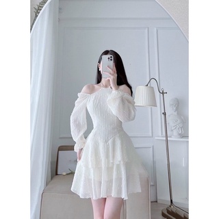Váy ren bi cổ yếm trễ vai