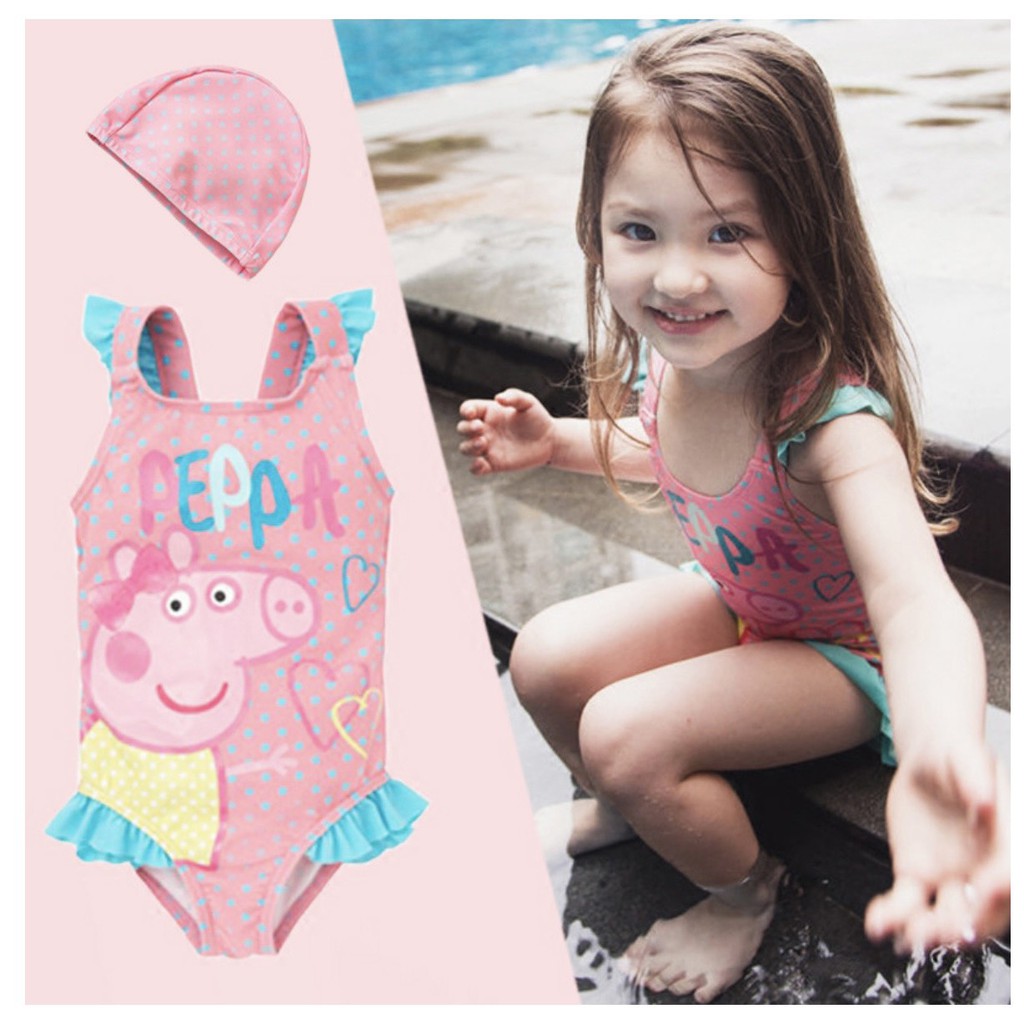 Đồ bơi một mảnh PEPPA PIG kèm nón màu hồng bé gái dễ thương