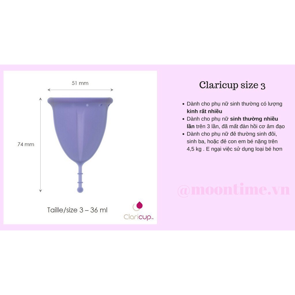 Cốc nguyệt san Claricup (Tặng Gel rửa cốc +Cốc tiệt trùng + viên tiệt trùng + túi vải)