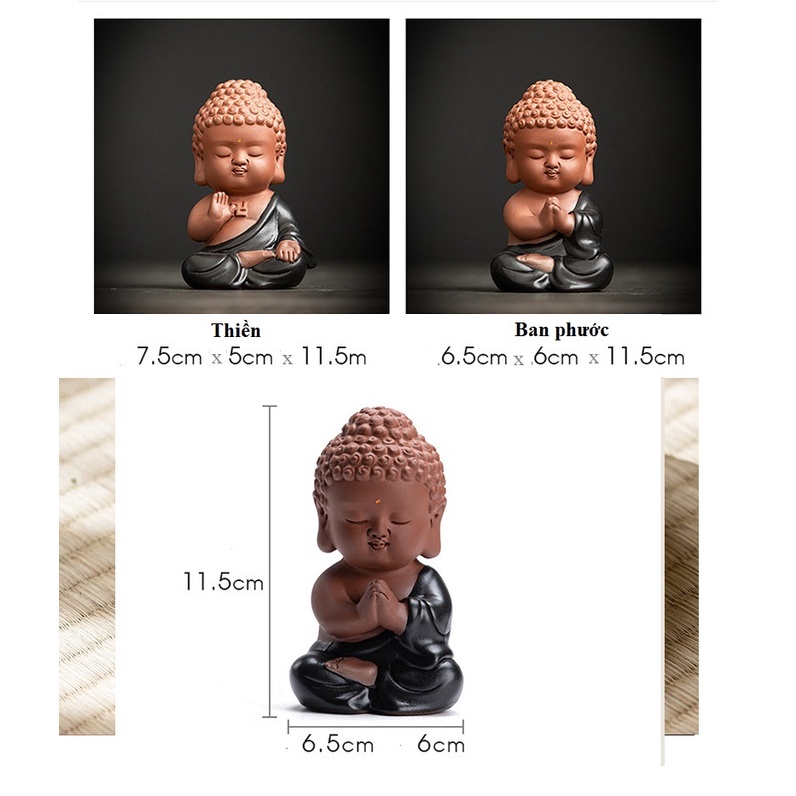 Tượng Như lai mini áo đen bằng gốm tử cao cấp, tượng phật nhỏ trang trí, phong thủy