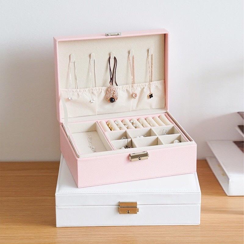 (CAO CẤP) Hộp đựng trang sức bọc da hai tầng có khóa - hộp đựng nữ trang cao cấp Giá Rẻ