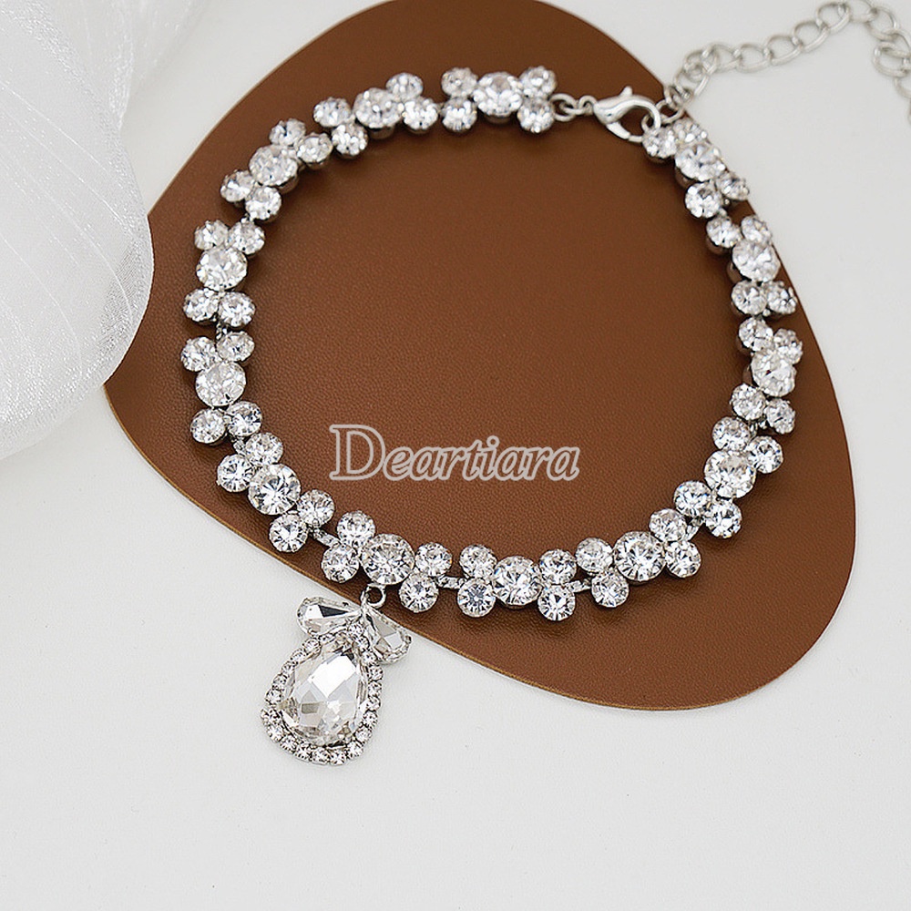 Vòng cổ Bạc Mặt Hình Giọt Nước Đính Đá Pha Lê Phong Cách Cổ Điển