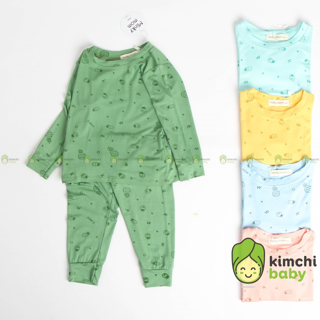 Bộ Dài Tay Cho Bé Trai, Bé Gái Minky Mom Vải Thun Lạnh Họa Tiết Trái Thơm, Bộ Quần Áo Trẻ Em Mặc Nhà MKM2141