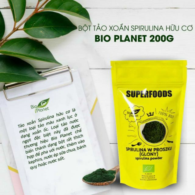 [Mã BMBAU50 giảm 7% đơn 99K] Bột tảo xoắn Spirulina hữu cơ Bio Planet 200g