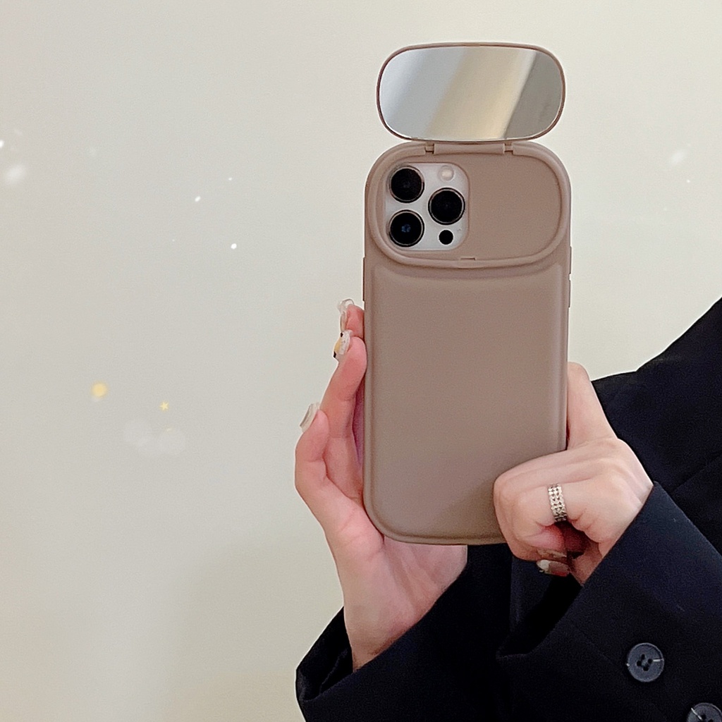 Bao Da Điện Thoại Nắp Lật Mặt Gương Màu Xám In Hoạt Hình Cho iPhone 14 / 13 / 12PRO MAX / 11 / 13PRO MAX