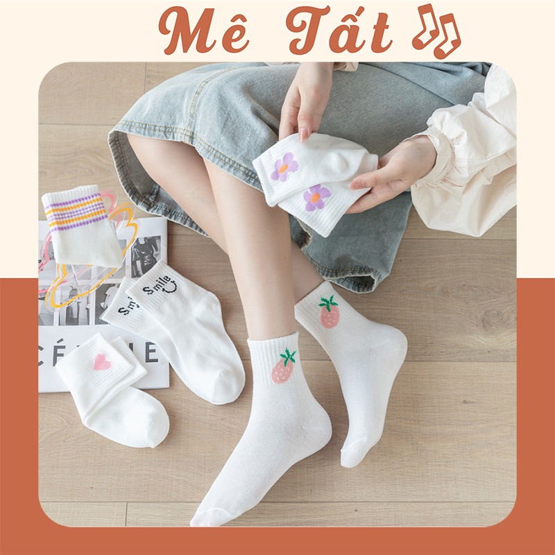 Tất cổ cao nữ nam METAT, set 5 đôi vớ nữ nam basic thời trang Vintage Hàn Quốc T14
