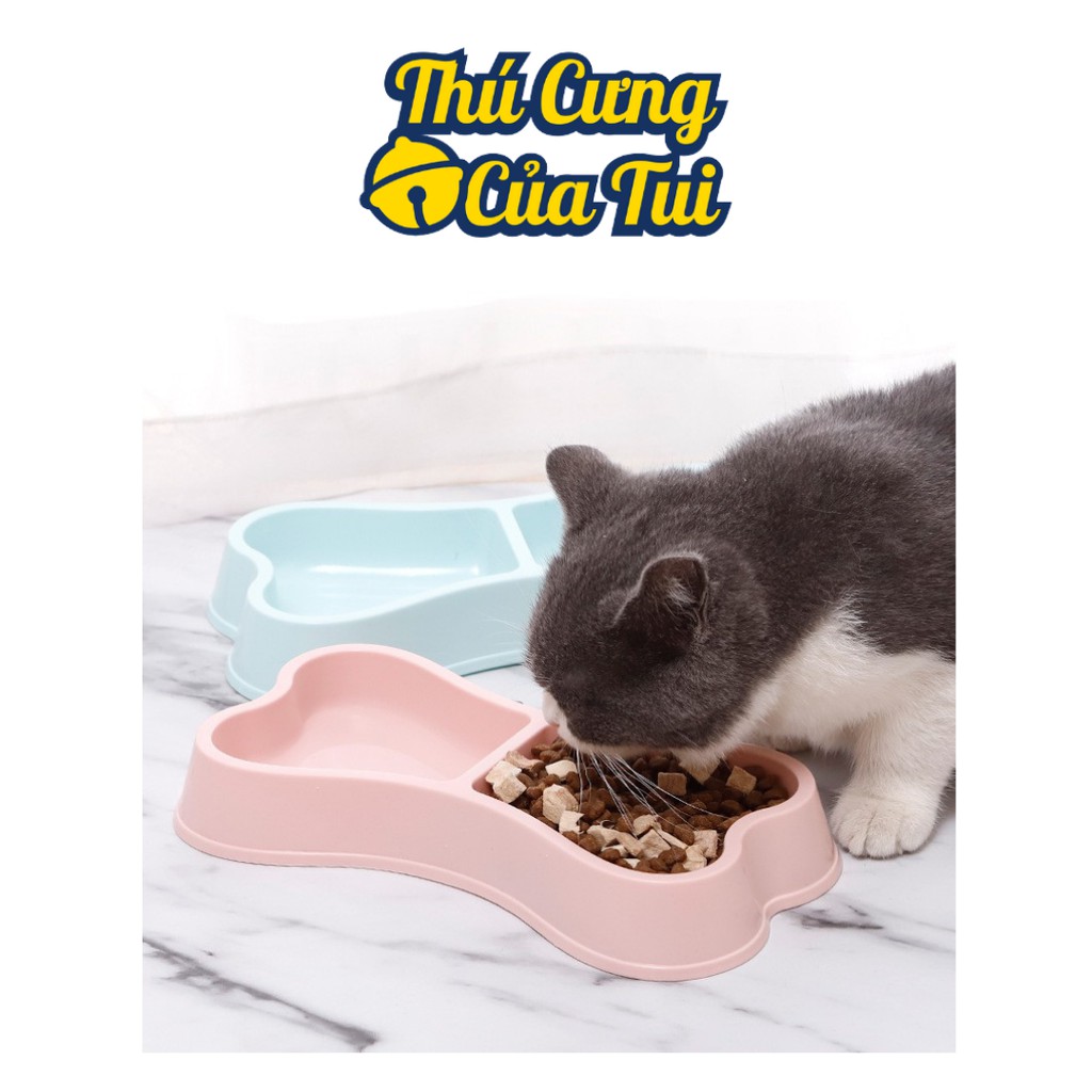 Bát Ăn Đôi Nhựa Hình Xương Cho Thú Cưng Chó Mèo - Thú Cưng Của Tui