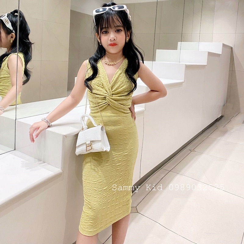 Set áo xoắn ngực Chân Váy bút chì cạp cao cho bé gái size đại 16-41kg siêu Sang chảnh