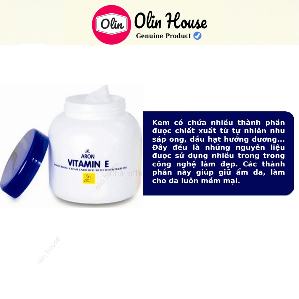 Kem dưỡng ẩm da Vitamin E 200g - Kem chống nẻ da body giúp cho da mịn màng không bị khô nẻ Olin House