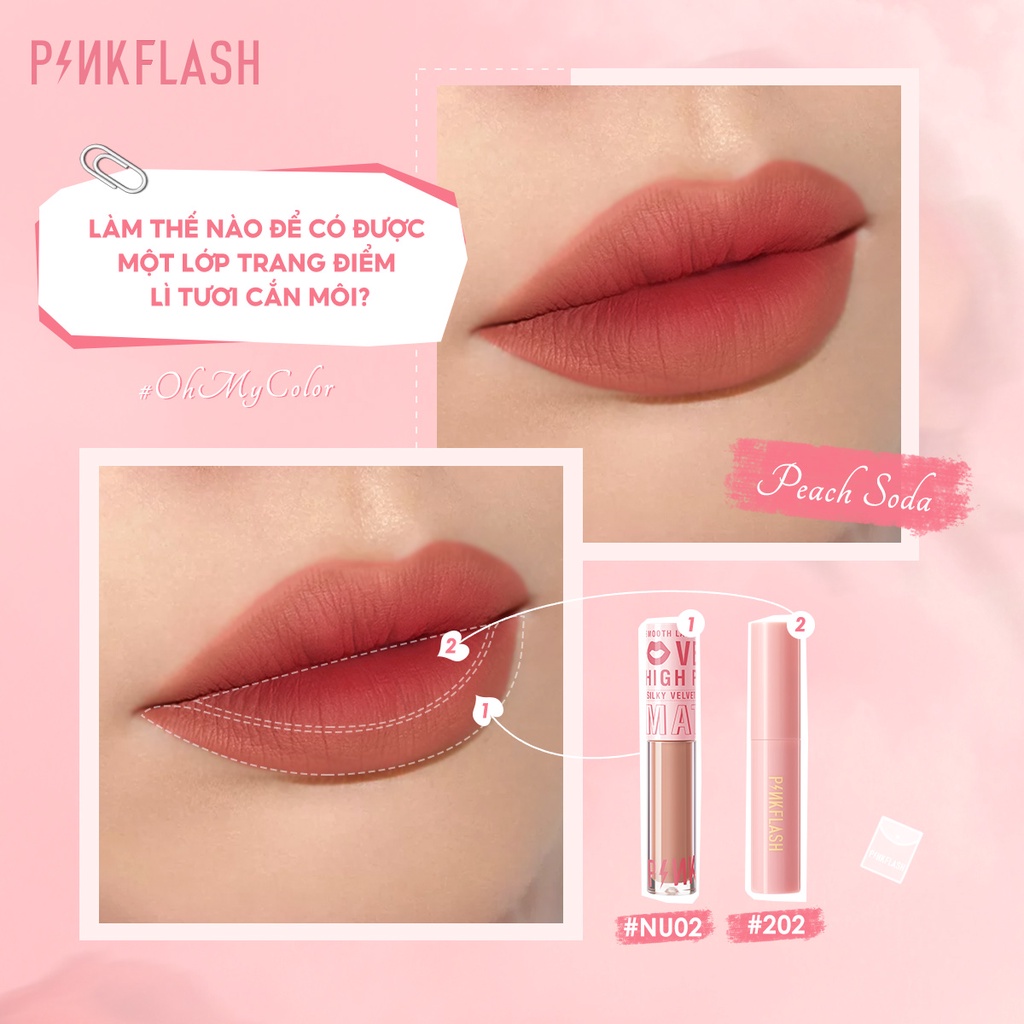 PINKFLASH Bộ Son Kem Dưỡng Ẩm Lâu Trôi Màu Hồng với  Túi PVC Trong Suốt 150g/5PCS