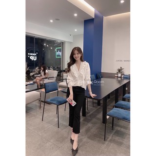 Fetchingroom - Áo dài tay cổ V nhún