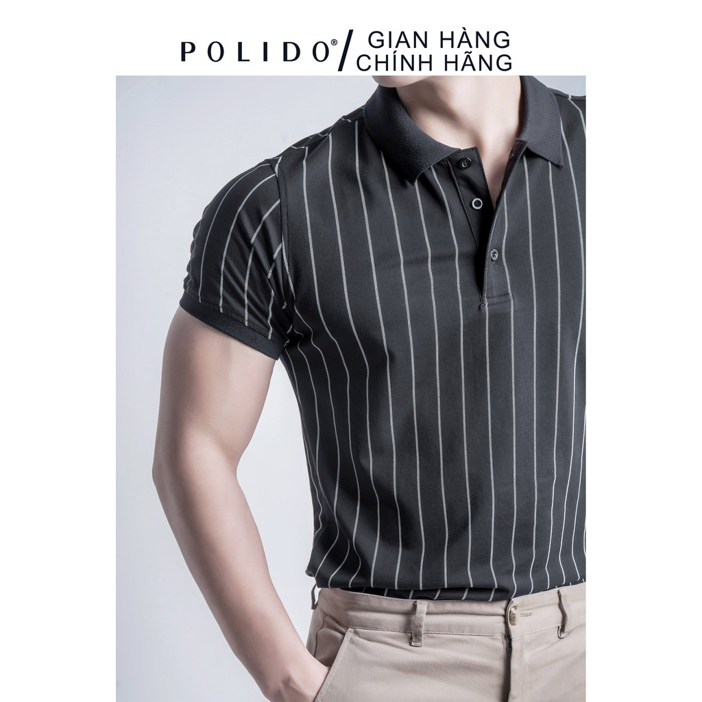 Áo Polo Nam CEFFYLO In Họa Tiết Kẻ Sọc Đen Slimfit Chất Vải Cotton 100% Co Giãn Thấm Hút