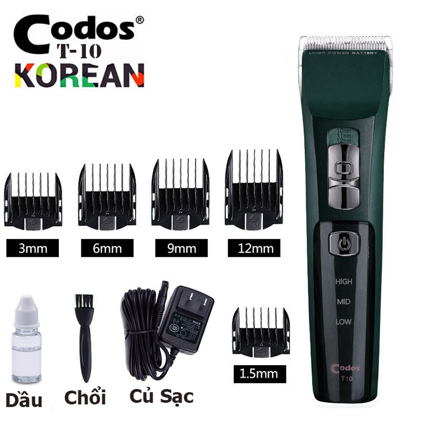 Tông đơ Codos, Tông đơ cắt tóc Hàn Quốc pin lithium 270 phút hiển thị thời gian pin