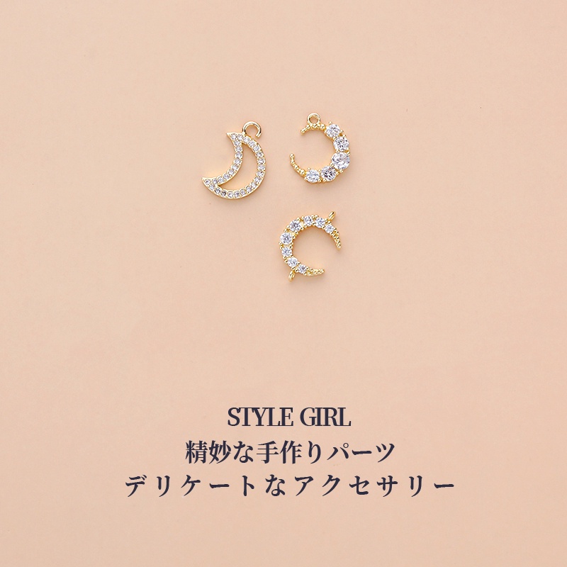 Mặt dây chuyền thủ công diy bằng đồng mạ vàng 14K đính đá zircon hình mặt trăng ngôi sao mặt trăng