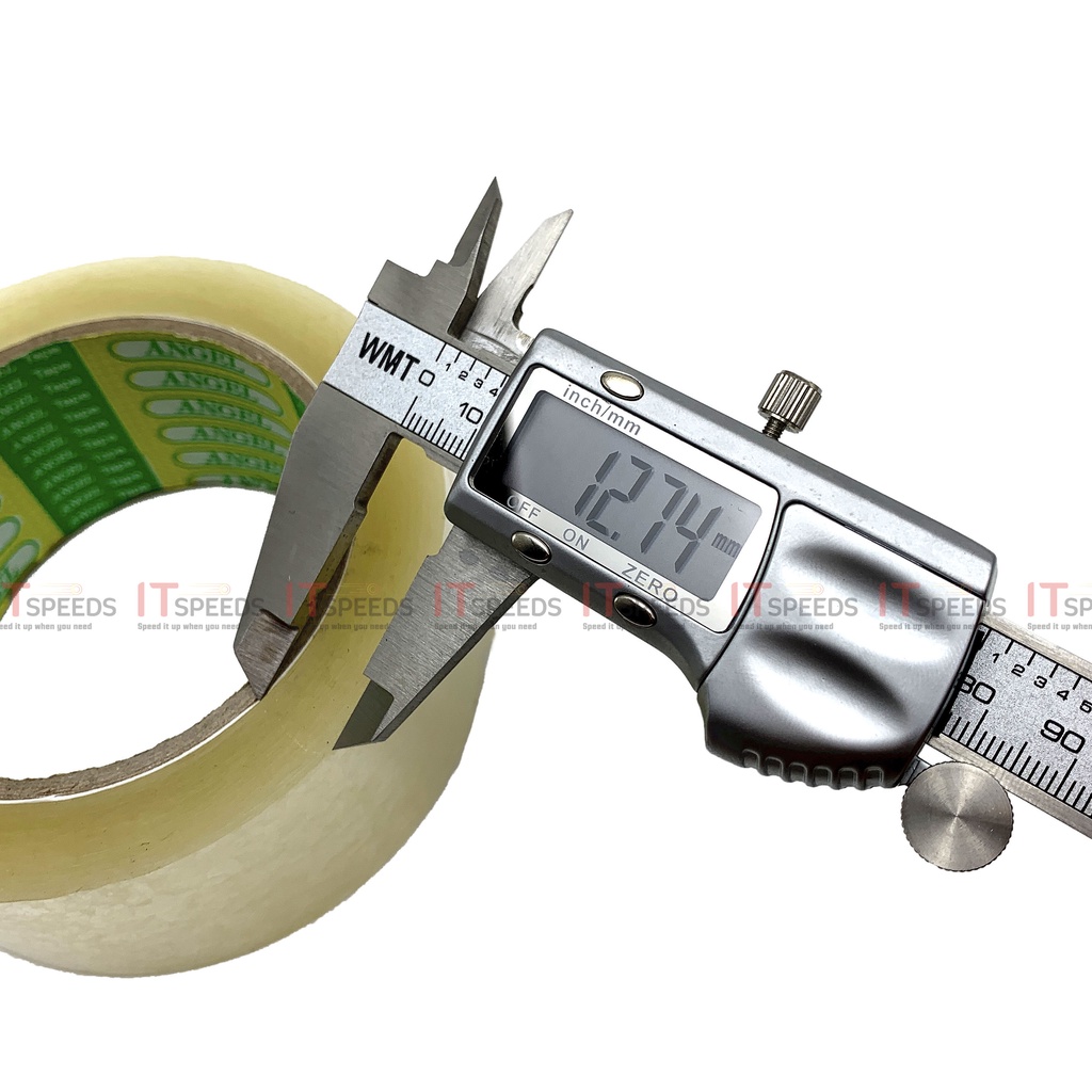 1 Cuộn Băng Keo Trong, Đục Dán Thùng Angel 4F8, 100 Yard, 200 Yard, Độ Dính 43 Mic, 6 Cuộn Nặng 1.2Kg, Đủ Yard, Đủ Mic