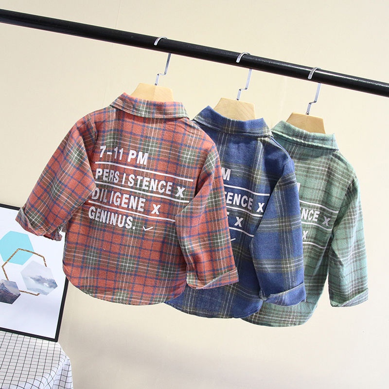 Áo Sơ Mi cotton Tay Dài Sọc Ca Rô Thời Trang Xuân Thu Cho Bé Trai