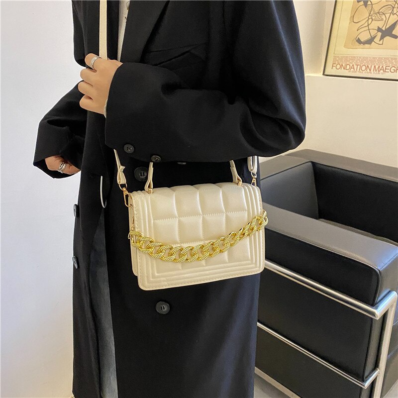 Túi xách JASMIN NOIR hình vuông họa tiết caro chần bông phối dây xích thời trang dành cho nữ