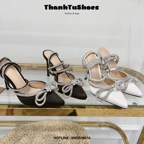 Sandal Cao Gót Vải Lụa Phối Quai Đá Đủ Màu Đi Tiệc Gót 9cm Hàng Super Full Box