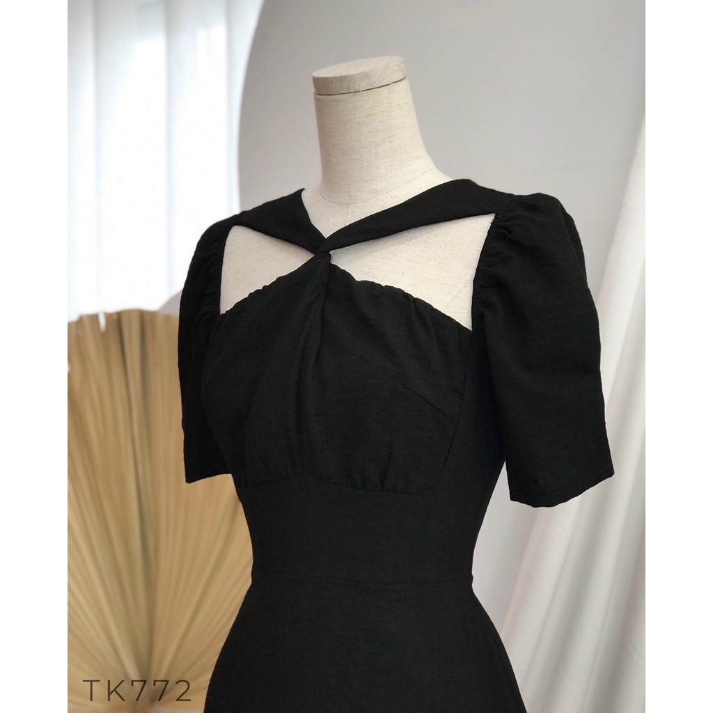 Đầm xoắn ngực dáng dài, có tay basic mặc đầm Tết siêu xinh nha , size SML, hàng thiết kế