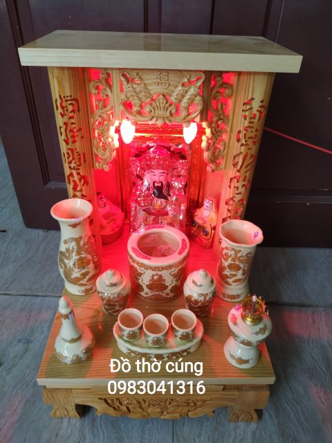 Bộ đồ thờ ban thần tài màu vàng ngà( tặng tro, thất bảo chuẩn, nước tẩy)