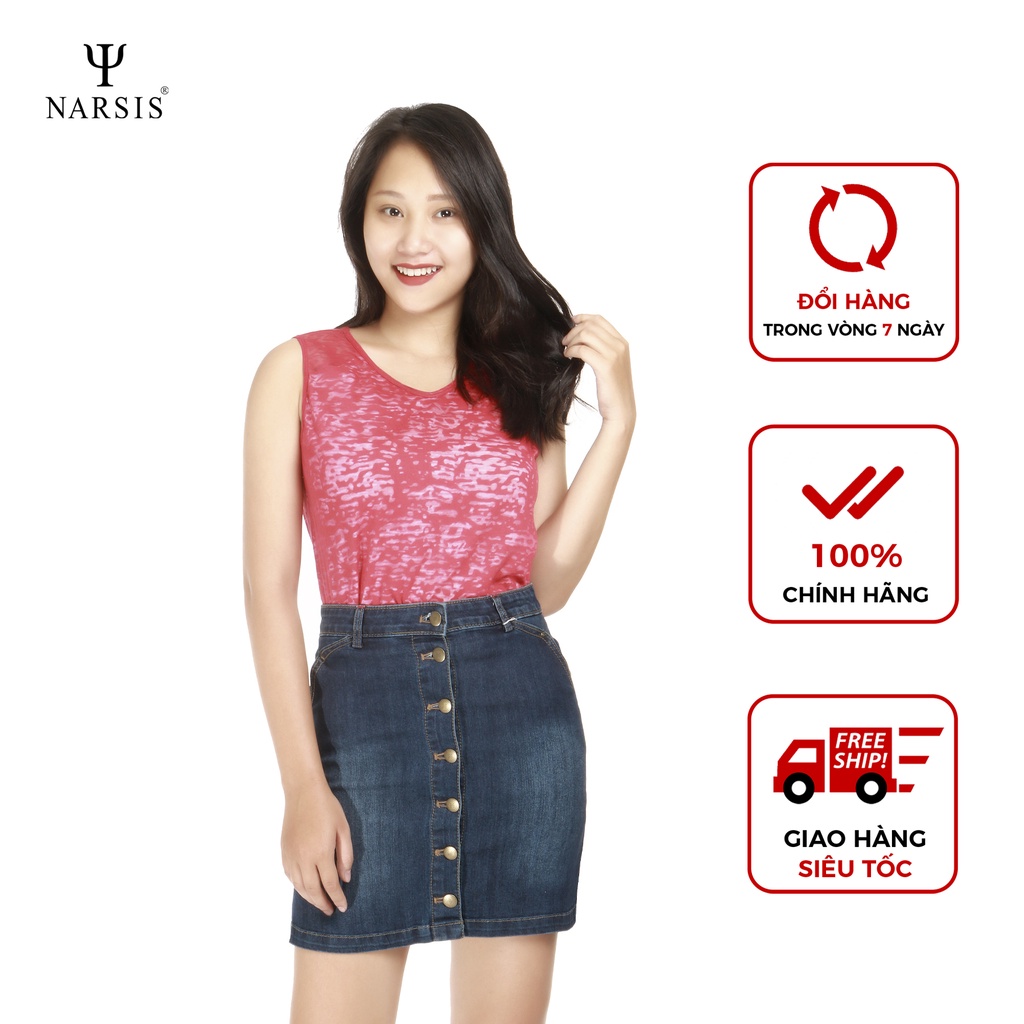 Chân váy bò nữ Narsis B7013 màu cúc đồng trắng túi thêu