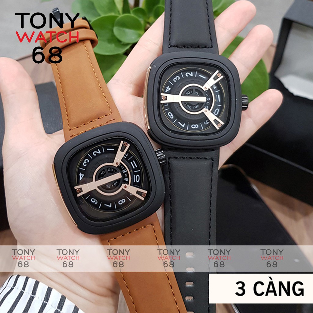 Đồng hồ nam Friday mặt vuông dây da kiểu dáng độc lạ chính hãng Tony Watch 68