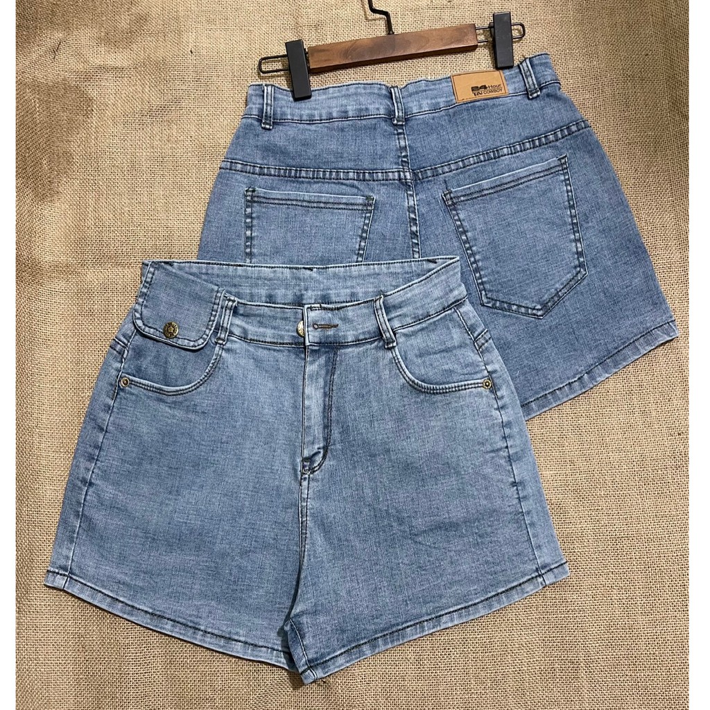Quần short jean nữ BigSize lưng cao, co dãn mạnh, có túi nắp nhỏ phom ống rộng đang hot trend 3818 molijean