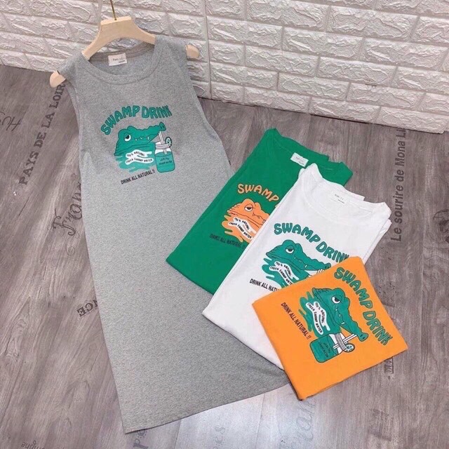 ĐẦM tay hến dáng dài 96cm chất cotton in hình CÁ SẤU [vaysuong] | BigBuy360 - bigbuy360.vn