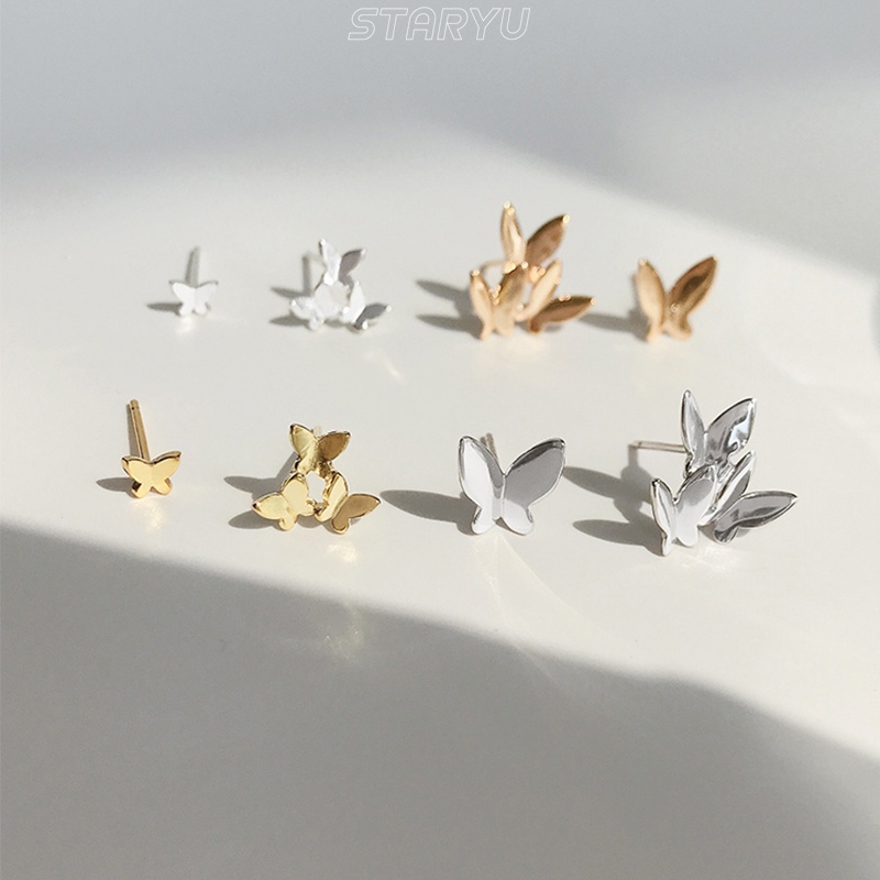 Bông Tai Mạ Bạc 925 Hình Bướm Phong Cách Hàn Quốc