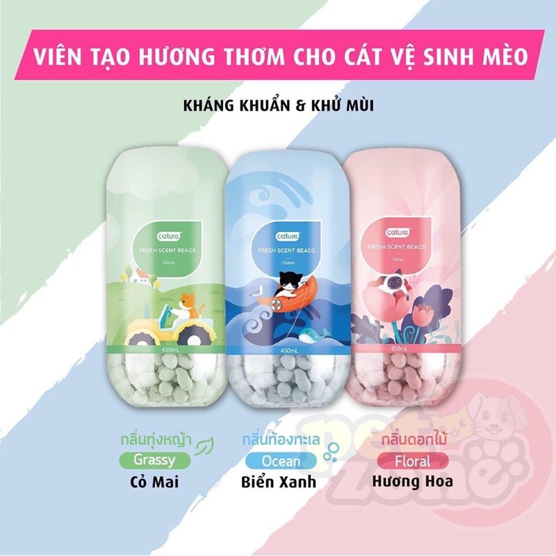 Gói dùng thử - Viên thơm khử mùi Cature , hạt làm giảm mùi hôi cát vệ sinh cho mèo gói 50ml - Kitty Pet Shop