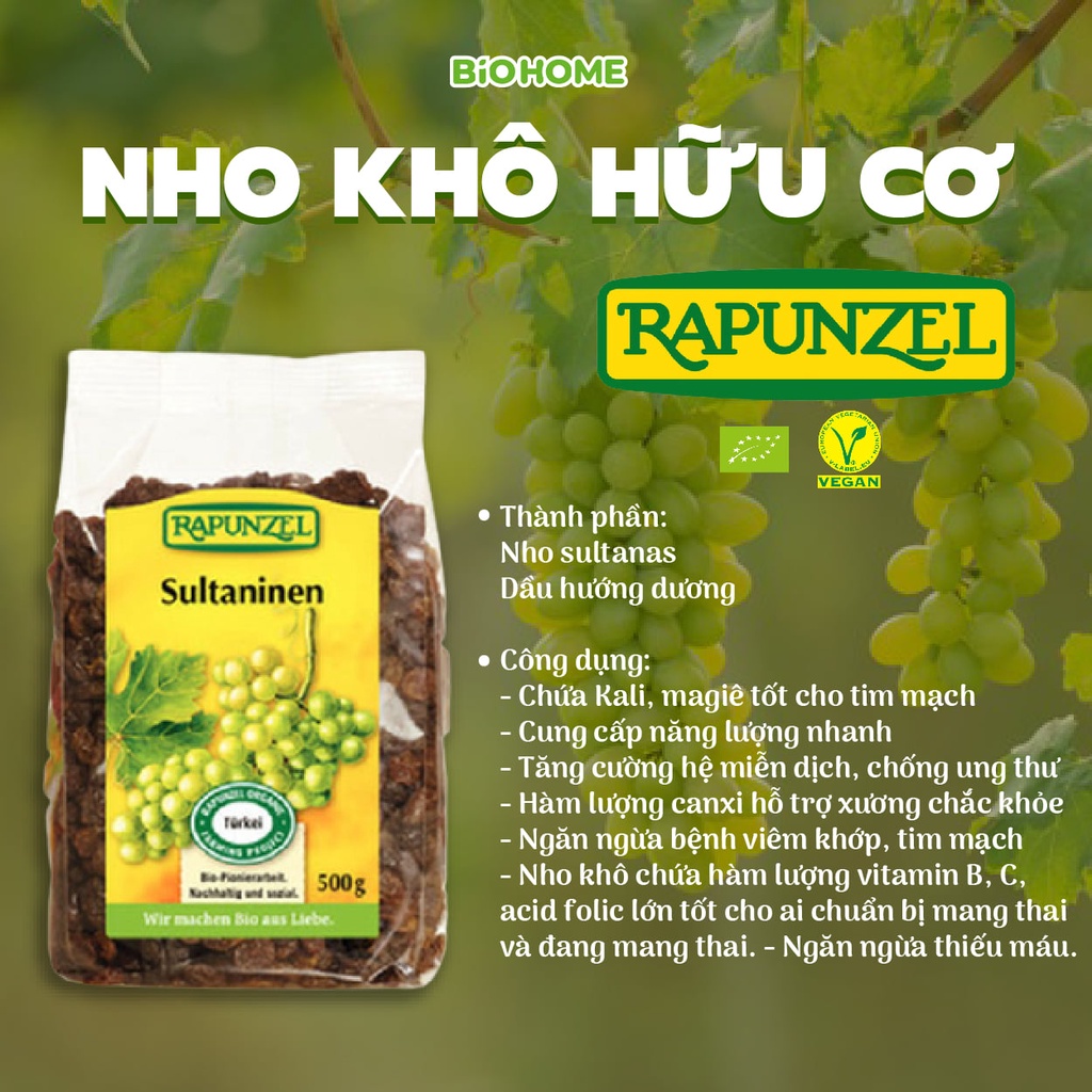 Nho khô hữu cơ Rapunzel 250gr và 500gr