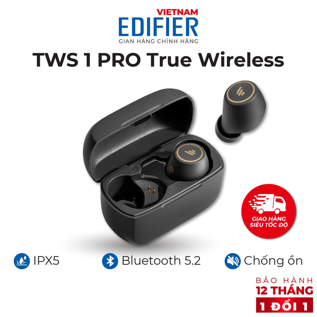 Tai nghe Bluetooth 5.2 EDIFIER TWS1 PRO - Thời gian phát 42h - Chống nước IP65 Hàng chính hãng Bảo hành 12 tháng
