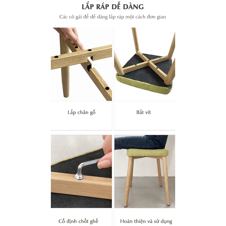 Ghế đôn chân gỗ đệm dày đàn hồi êm, đa năng dành cho bàn trang điểm, bàn ăn, bàn làm việc - GC03