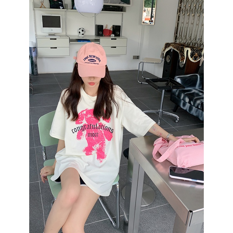 Áo Thun Nữ Ngắn Tay Cổ Tròn Form Dài Rộng Thời Trang Hàn