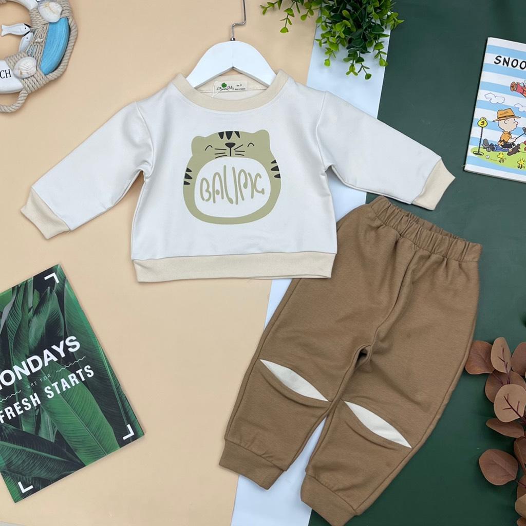 Bộ quần áo nỉ LITIBABY vải cao cấp, in hình con mèo. Size cho bạn từ 2/8 tuổi