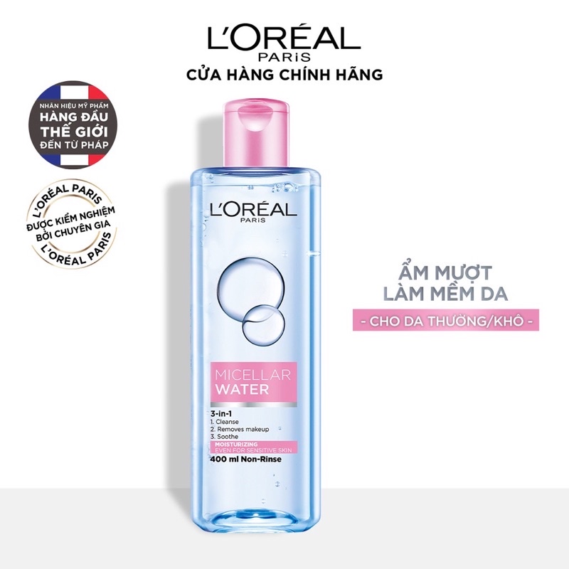 Nước tẩy trang cho mọi loại da L'Oreal Paris 3-in-1 Micellar Water 400ml