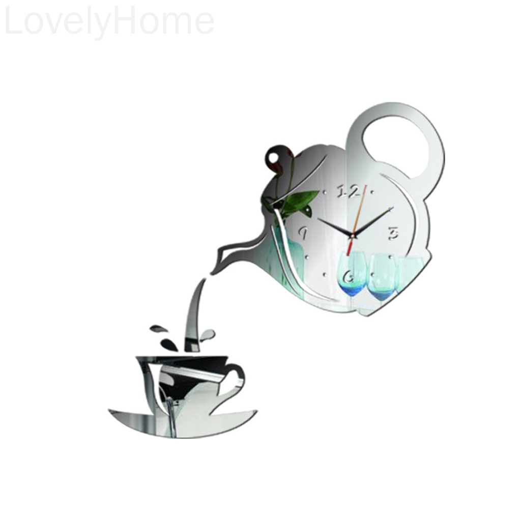 Đồng hồ treo tường hình ấm trà bằng acrylic không có tiếng động trang trí phòng khách/ phòng ngủ/ nhà bếp